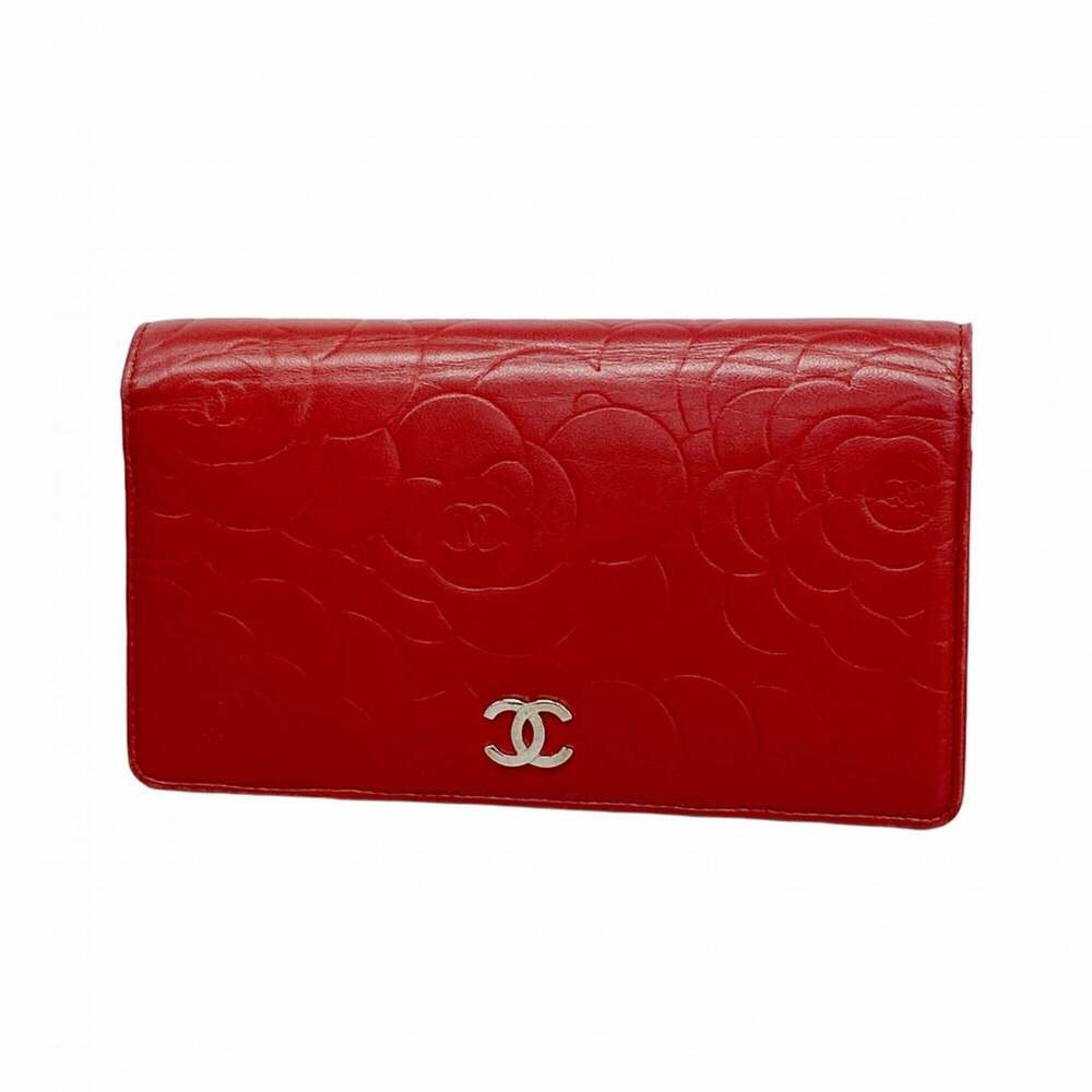 CHANEL Red Lambskin Leather Wallet